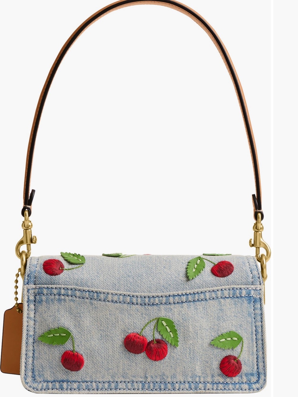 Coach Tabby 20 Cherry Embroidered Denim Shoulder Bag - Picture 2 of 11